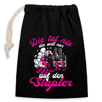 Die tut nix Stapler Fachlagerist Staplerschein - Verschließbarer Geschenkbeutel aus Baumwolle (14x20cm) - Schwarz - Vorne