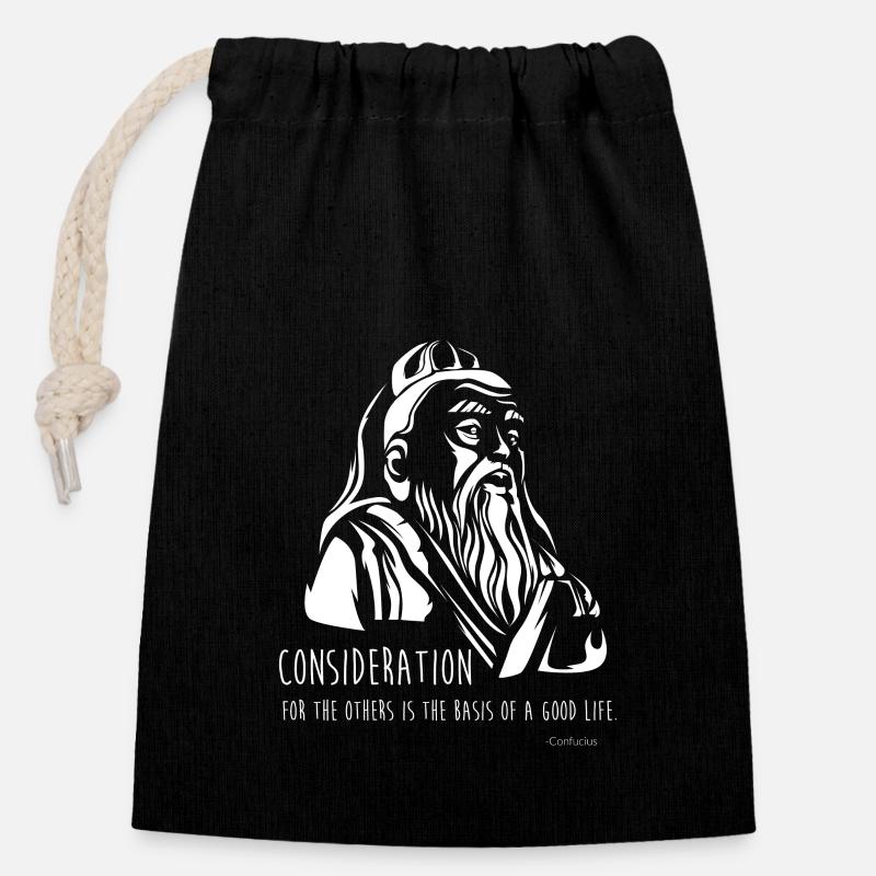 Confucianisme Proverbes de Confucius - Sac cadeau en coton avec cordon (14 x 20 cm) - noir