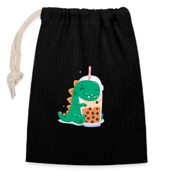 Bubble Tea Dino - Closable cotton gift bag (14x20cm) - black - Front