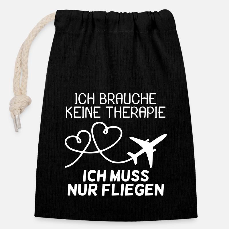 Flugzeug - Verschließbarer Geschenkbeutel aus Baumwolle (14x20cm) - Schwarz