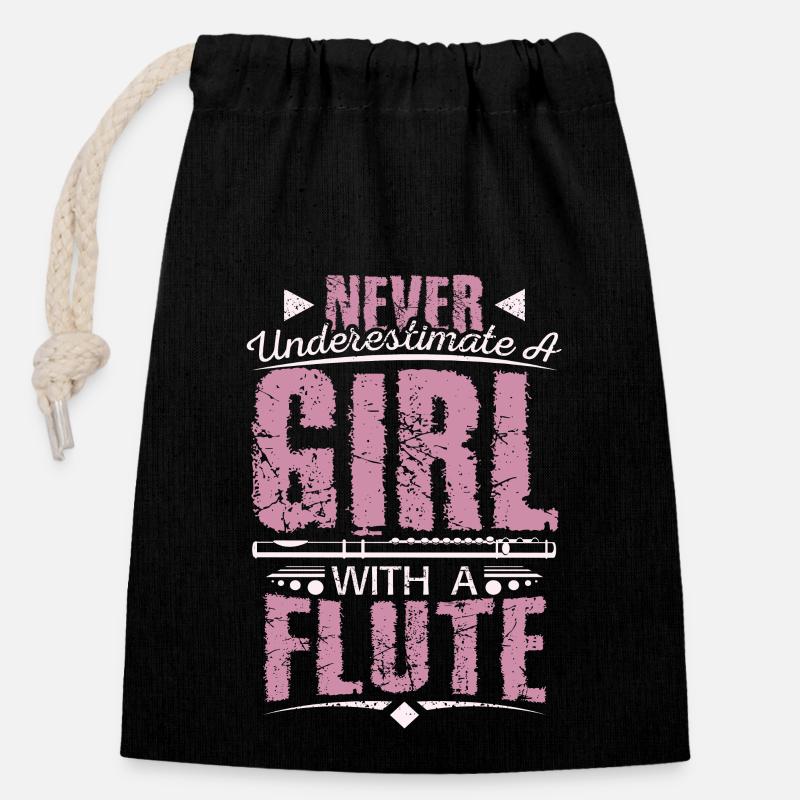 Flûte de flûte - Sac cadeau en coton avec cordon (14 x 20 cm) - noir