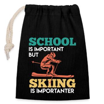 Skieur Age vacances de ski - Sac cadeau en coton avec cordon (14 x 20 cm) - noir - Devant