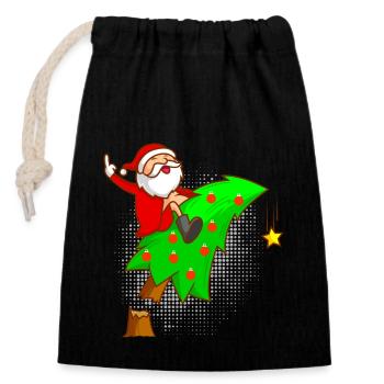 Anti Weihnachten Tannenbaum Nikolaus Mittelfinger - Verschließbarer Geschenkbeutel aus Baumwolle (14x20cm) - Schwarz - Vorne