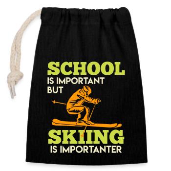Drôle skieur vacances de ski Adage Apres ski - Sac cadeau en coton avec cordon (14 x 20 cm) - noir - Devant