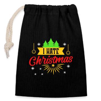 I hate Christmas Anti-Weihnachten Ugly Christmas - Verschließbarer Geschenkbeutel aus Baumwolle (14x20cm) - Schwarz - Vorne