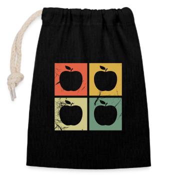 Apfel Gesund Frucht Obst Vegan Retro Geschenk - Verschließbarer Geschenkbeutel aus Baumwolle (14x20cm) - Schwarz - Vorne