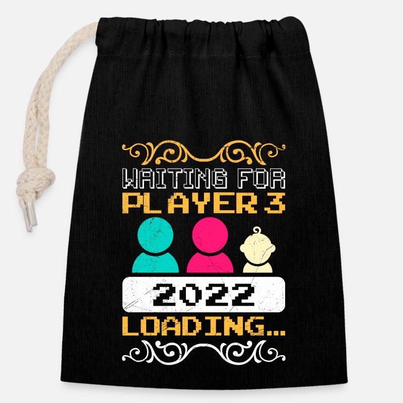Dad-to-be Gift Waiting for Player 3 - Closable cotton gift bag (14x20cm) - black