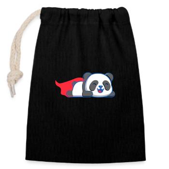 Panda Superhero - Closable cotton gift bag (14x20cm) - black - Front