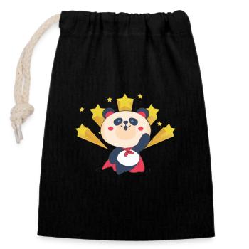Panda Superhero - Closable cotton gift bag (14x20cm) - black - Front