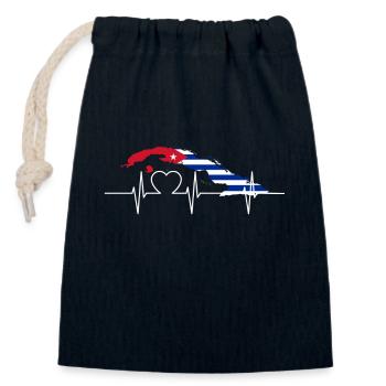 Cuba Heartbeat Flag Vintage Retro Cuba - Closable cotton gift bag (14x20cm) - navy - Front