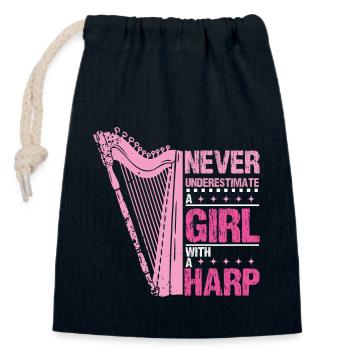 Girl with a Harp - Sac cadeau en coton avec cordon (14 x 20 cm) - bleu marine - Devant