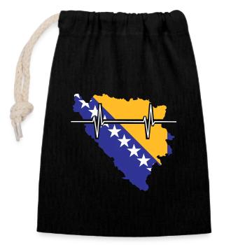 Bosnia Herzegovina Heartbeat Flag Vintage - Closable cotton gift bag (14x20cm) - black - Front