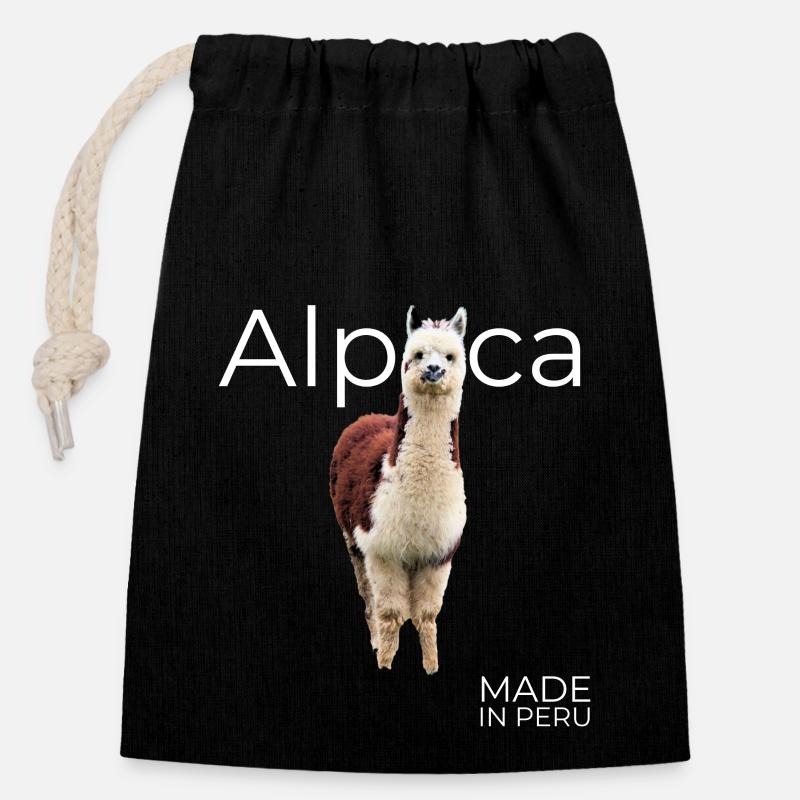 Alpaca Peru - Closable cotton gift bag (14x20cm) - black