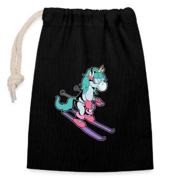 Skis Comic Unicorn - Sac cadeau en coton avec cordon (14 x 20 cm) - noir - Devant