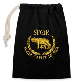 SPQR - Roma Caput Mundi - Kapitolinische Wölfin - Verschließbarer Geschenkbeutel aus Baumwolle (14x20cm) - Schwarz - Vorne