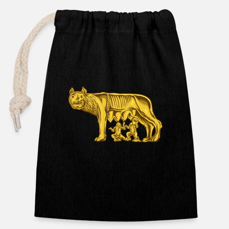 Loup du Capitole - Sac cadeau en coton avec cordon (14 x 20 cm) - noir