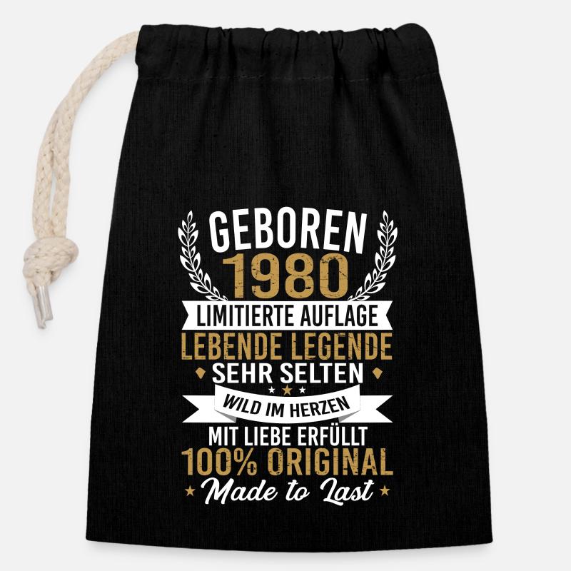 geboren 1980 - Verschließbarer Geschenkbeutel aus Baumwolle (14x20cm) - Schwarz