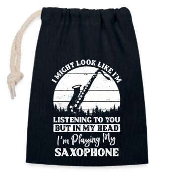 Saxofon - Verschließbarer Geschenkbeutel aus Baumwolle (14x20cm) - Navy - Vorne