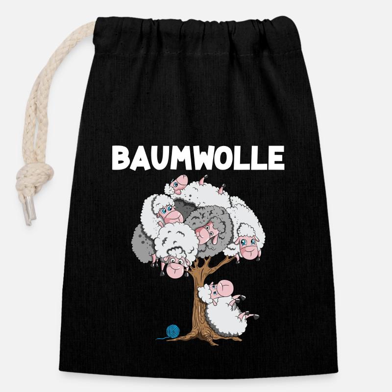 Lustiges Schaf Baumwolle Schafe auf Bäumen Design - Verschließbarer Geschenkbeutel aus Baumwolle (14x20cm) - Schwarz