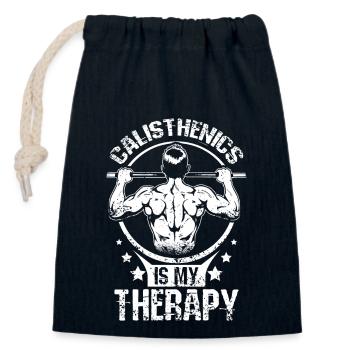 Calisthenics est ma thérapie - Sac cadeau en coton avec cordon (14 x 20 cm) - bleu marine - Devant
