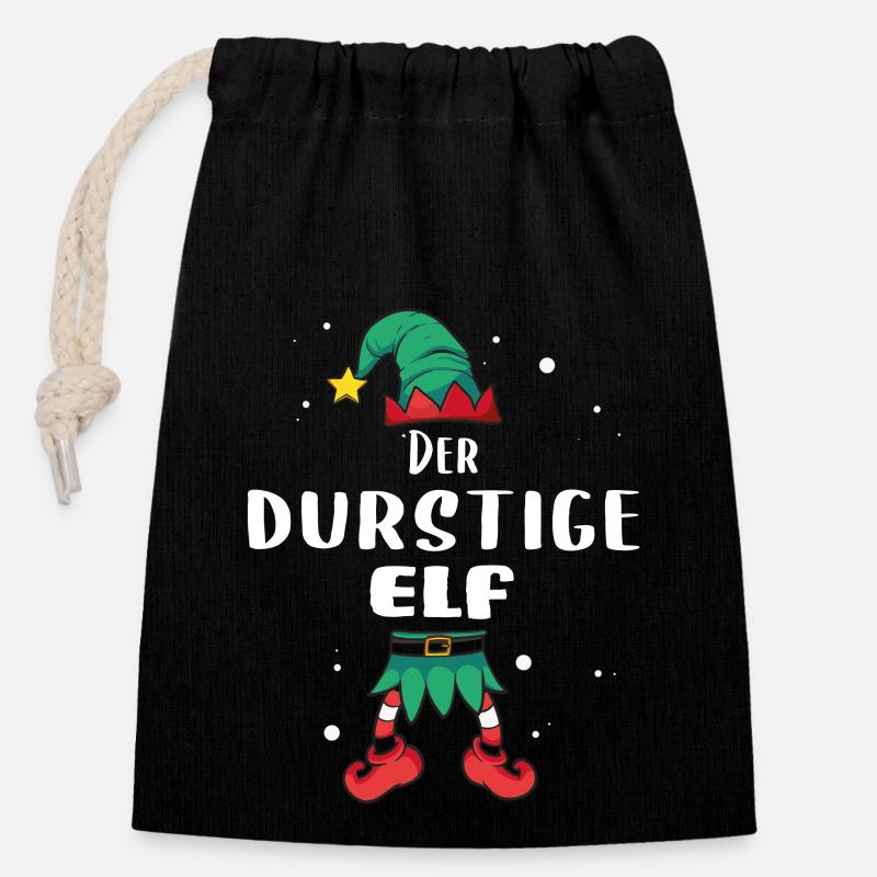 Christmas Elf durstige Elf x-mas Geschenk - Verschließbarer Geschenkbeutel aus Baumwolle (14x20cm) - Schwarz