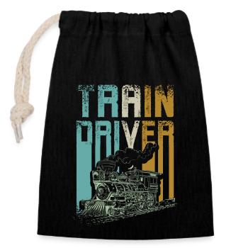 Vintage train driver - Closable cotton gift bag (14x20cm) - black - Front
