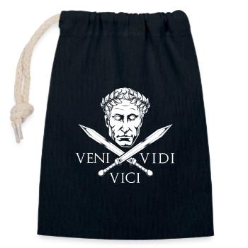 César et les épées - Veni Vidi Vici - Sac cadeau en coton avec cordon (14 x 20 cm) - bleu marine - Devant