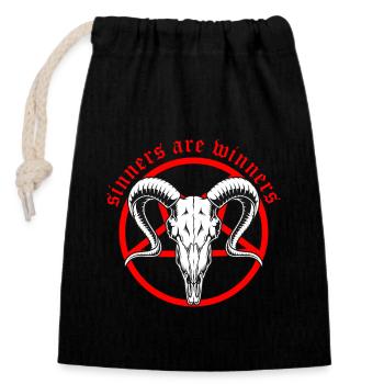 Sinners are Winners Teufel Satan Antichrist Ziege - Verschließbarer Geschenkbeutel aus Baumwolle (14x20cm) - Schwarz - Vorne