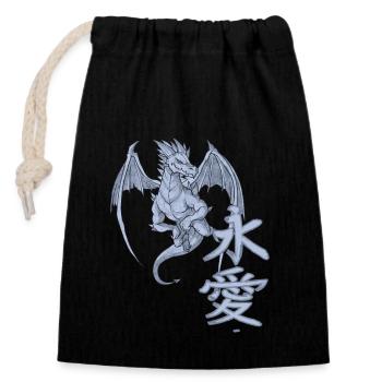 Drache Japanische Schriftzeichen - Verschließbarer Geschenkbeutel aus Baumwolle (14x20cm) - Schwarz - Vorne