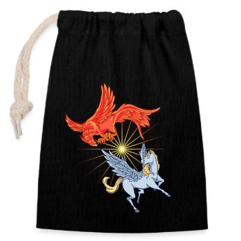 Animaux de la mythologie - Phoenix vs Pegasus - Sac cadeau en coton avec cordon (14 x 20 cm) - noir - Devant