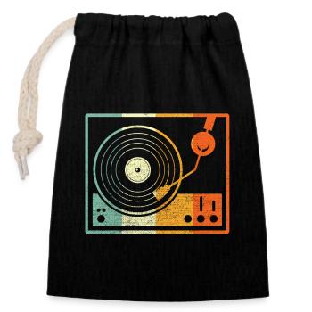 Vinyle Rétro - Sac cadeau en coton avec cordon (14 x 20 cm) - noir - Devant