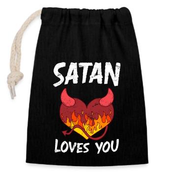 Satan t’aime Party Devil Antichrist - Sac cadeau en coton avec cordon (14 x 20 cm) - noir - Devant