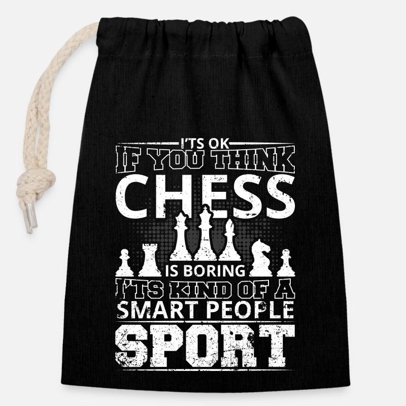 Pièces d’échecs Jeu d’échecs Échecs Échecs - Sac cadeau en coton avec cordon (14 x 20 cm) - noir