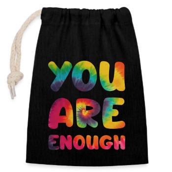 You are enough - Closable cotton gift bag (14x20cm) - black - Front