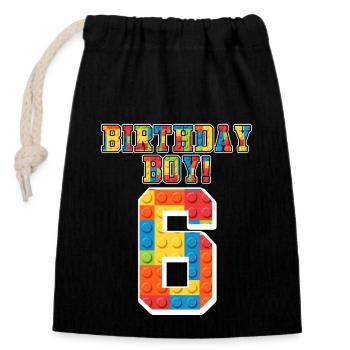 Birthday Boy ich bin 6 Jahre 6. Geburtstag - Verschließbarer Geschenkbeutel aus Baumwolle (14x20cm) - Schwarz - Vorne