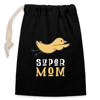 Super Mom - Verschließbarer Geschenkbeutel aus Baumwolle (14x20cm) - Schwarz - Vorne