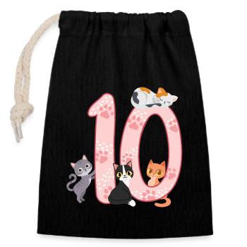10th Birthday Girl Cat - Closable cotton gift bag (14x20cm) - black - Front