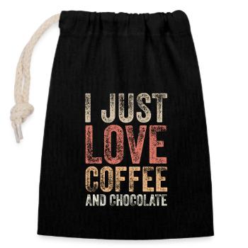 Chocolat et café - Sac cadeau en coton avec cordon (14 x 20 cm) - noir - Devant