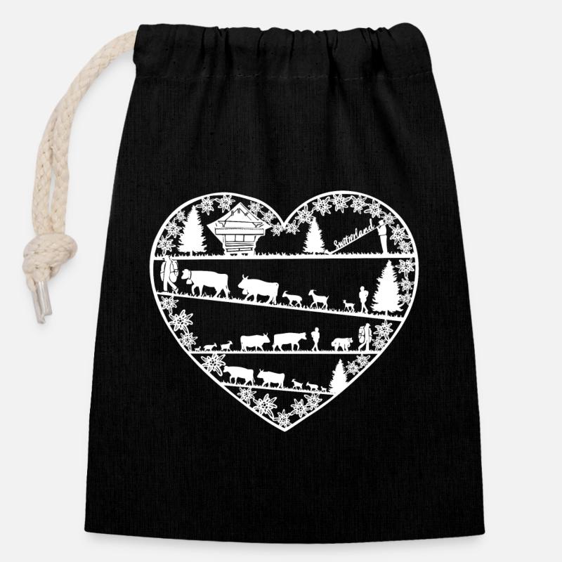 Heart with alpine lift white - Closable cotton gift bag (14x20cm) - black