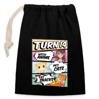 14th Birthday Anime Girl - Closable cotton gift bag (14x20cm) - black - Front