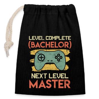 Bachelor Level complete next Level Master - Closable cotton gift bag (14x20cm) - black - Front