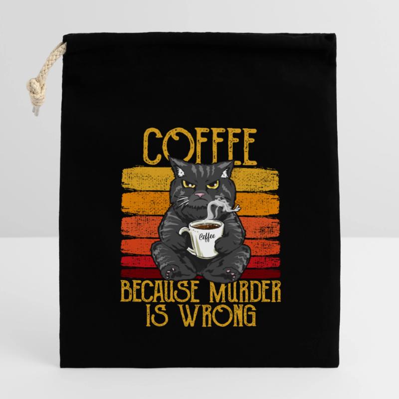Coffee because Murder is wrong Coffee Cat retro Closable cotton gift bag (14x20cm)