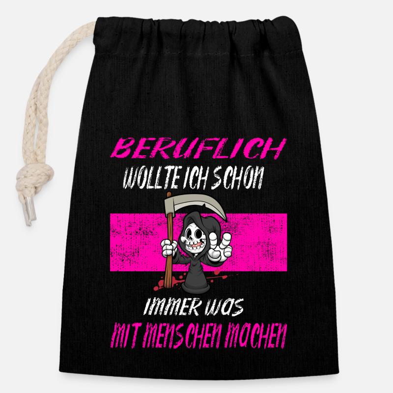 Beruflich Sensenmann - Verschließbarer Geschenkbeutel aus Baumwolle (14x20cm) - Schwarz