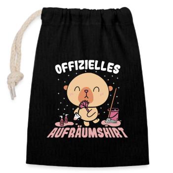 Offizielles Aufräumshirt Putzen Säubern reinigen - Verschließbarer Geschenkbeutel aus Baumwolle (14x20cm) - Schwarz - Vorne