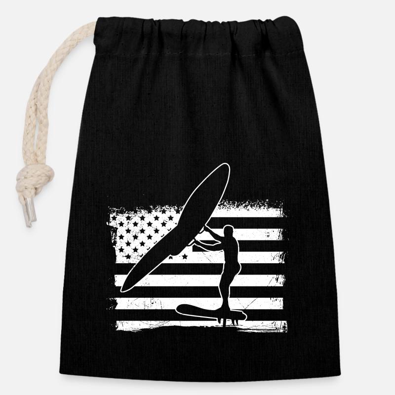 USA Wing Foiler Wing Surf Wing Foil - Sac cadeau en coton avec cordon (14 x 20 cm) - noir