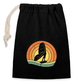 Wing Foil WIng Surf Retro - Closable cotton gift bag (14x20cm) - black - Front