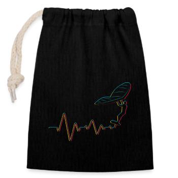 Wing Foil Heartbeat Heart Wing Surfer - Closable cotton gift bag (14x20cm) - black - Front