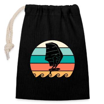 Vintage Wing Foil Wing Surfer - Closable cotton gift bag (14x20cm) - black - Front