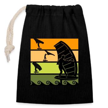 Retro Wing Foil Wing Surf Wingfoil - Closable cotton gift bag (14x20cm) - black - Front