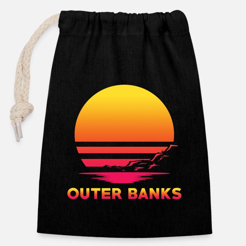 Outer Banks Retro Andenken - Verschließbarer Geschenkbeutel aus Baumwolle (14x20cm) - Schwarz